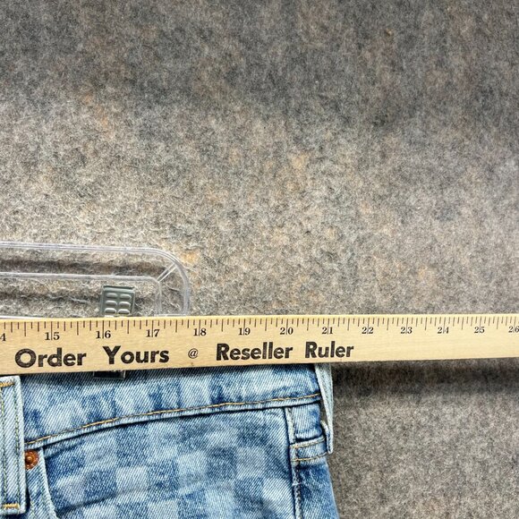 Levi’s 502 Shorts Men 40 Blue Checkered Denim Slim Fit Distressed Bermuda Jorts - Picture 3 of 9